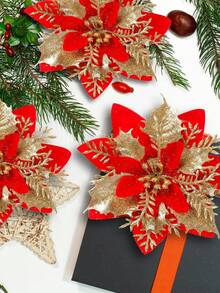 زهور البوينسيتيا المزخرفة بالبريق، زينة شجرة الأعياد، زهور اصطناعية للديكور، لأكاليل عيد الميلاد وحفلات الزفاف والتزيين الزهري، ديكورات عيد الميلاد