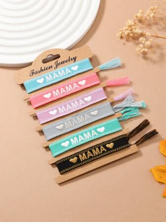 6 pièces Bracelets tricotés avec lettres brodées + bracelets tressés faits main, bracelets de style boho népalais. Convient pour la famille, les amis, les étudiants, les cadeaux de vacances, les fêtes, les voyages, le port quotidien, la plage