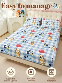 1 件 Bluey 床笠，卡通印花床上用品，床垫保护套，床罩，舒适家纺，亲肤，床单套件，冷色系列床单，可爱，蓝白格纹图案，透气抗起球床垫保护套，柔软亲肤，适合单人，秋季装饰，秋季装饰，房间装饰 - 藍白色 - 查看 7