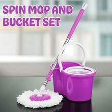 360° Floor Magic Spin Mop Bucket Set With 2 Microfiber Rotating Dry Heads For Cleaning - Default - View 8