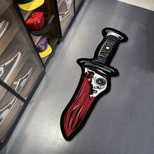 1 tấm thảm thiết kế mặt ma đen trắng, thảm chống trượt hình dạng bất đối xứng theo phong cách Gothic với các hạt hình con dao, thích hợp cho phòng khách, phòng ngủ, phòng tắm, phòng giặt, nhà vệ sinh, lối vào, nhà bếp, phòng trò chơi, hành lang, sân trong, thảm trang trí nhà kinh dị và hài hước đa năng cho mọi mùa, trang trí phòng - Đen và trắng - Xem 5