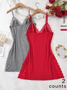 2-Piece Romantic Nightgown With Side Slit, Decorated With Lace And Bow - Multicolor 5 - View 2