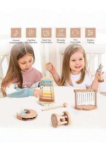 Children Montessori Instruments Toys Wooden Parent-Child Interaction Puzzle Early Education Sound Cognition Music Festival Gifts Musical Toy Set For Toddlers, Encourages Creativity, Sensory Development, And Family Bonding Through Play - Baby Instruments Toys Sets - 查看 8