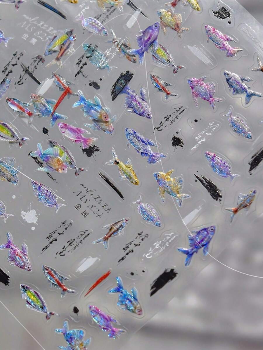 夏日海滩海洋贝壳海星蛤蜊海螺星星泡泡海洋指甲软浮雕装饰美甲贴纸美甲贴花 - 彩色 - 查看 1