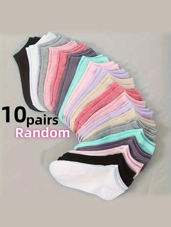 10/20 pares de calcetines cortos lindos de dibujos animados para mujer - colores mixtos, poliéster suave, lavables a máquina, calcetines deportivos casuales para uso diario, diseño de patrón lindo, textura suave