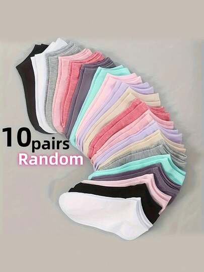 10/20 pares de calcetines cortos lindos de dibujos animados para mujer - colores mixtos, poliéster suave, lavables a máquina, calcetines deportivos casuales para uso diario, diseño de patrón lindo, textura suave