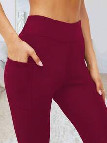 女士保暖加厚带口袋打底裤，冬季保暖高腰瑜伽裤，加厚天鹅绒弹力保暖打底裤，高腰紧身裤