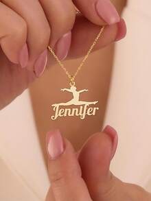 1件优雅不锈钢芭蕾舞者吊坠项链，可定制名字，简约艺术体操风格，日常佩戴配饰，四季皆宜，适合返校季、派对等场合。 - 彩色 - 查看 11