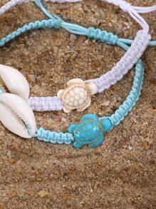 ZIRUISP 1 pièce Bracelet d'été pour femme avec coquillage, corde tressée, chaîne réglable, bracelet bangle bohème pour filles, loisirs, vacances