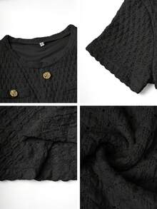 Unadoll Women's Spring Round Neck Short Sleeve Dress With Fake Pockets And Decorative Buttons, Elegant And Fashionable, Suitable For Party, Date, Commute, Birthday, Valentine''s Day And Other Occasions - Black - View 11