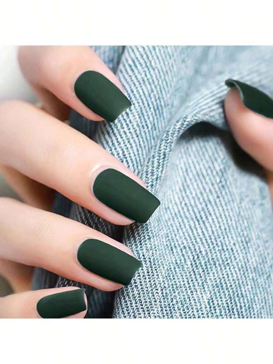 啞光天鵝絨質地霧面指甲油,無需烤烤干速乾,水性白皙修護美甲套裝 - 軍綠色 - 查看 1