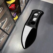 1 tấm thảm thiết kế mặt ma đen trắng, thảm chống trượt hình dạng bất đối xứng theo phong cách Gothic với các hạt hình con dao, thích hợp cho phòng khách, phòng ngủ, phòng tắm, phòng giặt, nhà vệ sinh, lối vào, nhà bếp, phòng trò chơi, hành lang, sân trong, thảm trang trí nhà kinh dị và hài hước đa năng cho mọi mùa, trang trí phòng - Đen và trắng - Xem 3