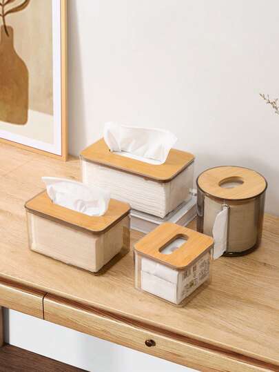Nordic Minimalist Tissue Box With Composite Wood Lid - Transparent Design For Living Room Coffee Table & Dining Table