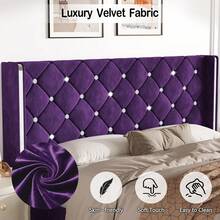 Twin/ Full/ Queen/ King Size Bed Frame, Upholstered Bed Frame With Diamond Headboard And Footboard, No Box Spring Needed With Wood Slat Support, Easy Assembly, Twin Bed Frame/  Full Bed Frame/ King Bed Frame, Black/ Pink/ White/ Purple/ Blue/ Green - 紫色 - 查看 3