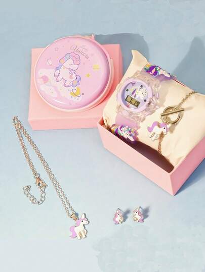 6 piezas/set Reloj electrónico de silicona con luz LED linda, pulsera, bolsa de cosméticos, adecuado para regalo de cumpleaños, vuelta al colegio, vacaciones de verano (sin caja)