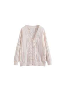 Soft & Cozy V-Neck Pink Sweater Cardigan For Women, Loose & Relaxed Knit, Autumn/Winter