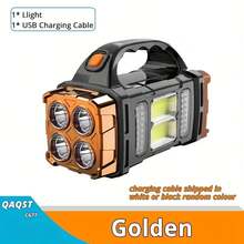 Solar & USB Rechargeable LED Lantern Flashlight, 1500mAh Nickel Battery, Tactical COB Work Light, 4 Modes, Emergency Power Bank Function, Portable For Camping - Gold - View 2