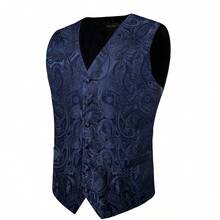 Mens Waistcoat Navy Blue Paisley Vest & Gold Tie Pin & Tie Handkerchief Cufflinks Set Tuxedo Gilet Wedding Formal Casual - 霧霾藍 - 查看 5