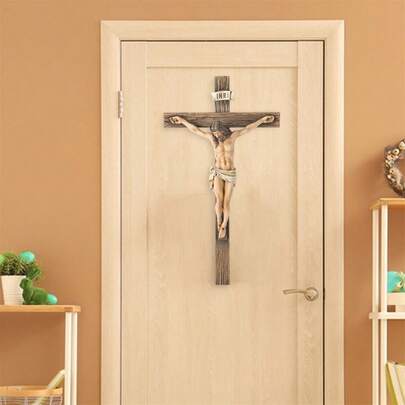 Jesus Crucifix Figurine Wall Cross Decoration Jesus On Cross Resin Statue Hanging Ornament Praying Religious Christian Gifts