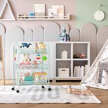 TOOLF 3-Tier Metal Rolling Cart, Mesh Wire Easy Assemble Utility Cart, Storage Trolley On Wheels With 3 Hooks, MetalStorage Shelving Units For Kitchen Bathroom Laundry Room - màu xanh lá - Xem 4