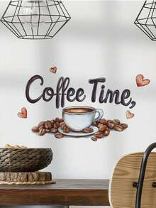 1 Stück Kaffeetassen Wandaufkleber "Kaffeezeit" Wandtattoo, abnehmbarer Vinyl Dekor für Zuhause, Café, Geschäft, Kaffeestation, Bar, Büro, Raumdekoration Heimdekoration Wanddekoration Wandaufkleber Aufkleber Wohnzimmer Dekoration