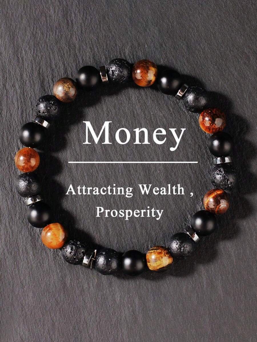 Men's Tiger Eye & Volcanic Stone Bracelet - Protection, Fashionable, And Lucky Charm For Wealth, Health, And Anxiety Relief Meditation Jewelry Unisex - Perfect Gift