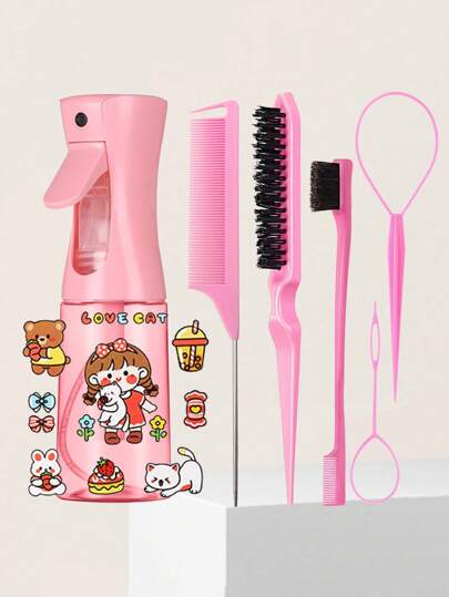 7pcs Hair Styling Comb Set, Including Edge Control Hair Brush, Teasing Comb, Rat Tail Comb And Topsy Tail Hair Tools 200ml Clear Spray Bottle For Wetting Hair And Spraying Evenly, Cute Cartoon Sticker Included In The Set, Hair Brush, Comb, Hair Tools, Hair Products And Accessories For Barber Salon Beauty Brushes, Edge Brush, Detangling Brush, Comb, Slick Back Brush, Hairbrush, Edge Brush Hair Brush, Detangling Brushes, Hair Tools, Hair Stuff, Hair Care, Curly Hair Brush, Barber, Hairdressing Equipment, Hairstyle, Hairdressing,Hair Brush,Slick Back Brush,Styling Brush,Curly Hair Brush,Edge Brush,Hair Comb,Brush Hair,Hair Brush Set,Comb Hair,Comb For Curls,Detangling Brush,Hair Brush For Women,Hair,Travel,Hair Products,Hair Tools,Hair Stuff,Barber,Barber Accessories,Barbershop,Hairdressing Equipment