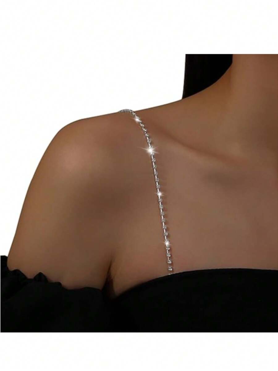 2件/对女士水钻装饰金属露背文胸肩带