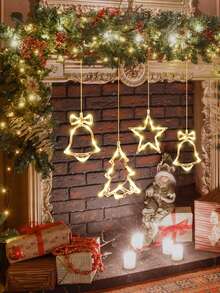 3 piezas Luces de ventana amarillo cálido para Navidad - Decoraciones navideñas, luces con ventosa LED con forma de campana, árbol de Navidad y estrella de cinco puntas, a pilas para decoración interior/exterior de árbol de Navidad, chimenea, ventana y habitación (baterías no incluidas), decoración de habitación, decoración navideña, decoración de luces navideñas, decoración del hogar, decoración de fiesta, decoración festiva