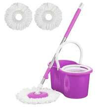 360° Floor Magic Spin Mop Bucket Set With 2 Microfiber Rotating Dry Heads For Cleaning - Default - View 1
