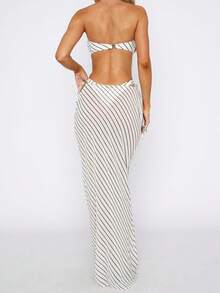 Women's Beachwear, Semi-Sheer Printed Skirt With Drawstring Waist, Swimsuit Cover-Up - White - View 1