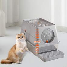 Bac à litière pour chat en acier inoxydable avec couvercle, grand bac à litière en métal pour grands chats, bacs à litière en métal amovibles fermés avec boîtier haut et pelle, double entrée à l'avant et sur le dessus, facile à nettoyer