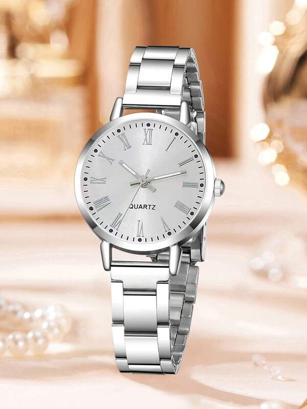 1pc Women's Silver Strap Fashionable And Simple Roman Numeral Scale Quartz Watch Suitable For Daily Wear Decoration Or Holiday Gifts