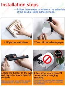 1PC No Drill Toilet Paper Holder,Self- Adhesive Roll Paper Rack,Stainless Steel Tissue Hanger,Absorbent Napkin Stand,Toilet Paper Dispenser,Bathroom Paper Towels Holder,Holder For Paper Towels,Black,Silver,Gold,Bathroom Accessories,Non-Punching, Wall-Mounted,WC Organizer,Bathroom Hardware Equipment,Bathroom Decor