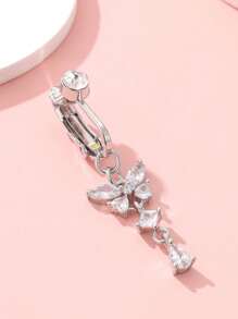 1 Pc Luxurious Alloy Unique Hole-Free And Pierced White Zirconia Water Drop Pendant Golden Butterfly False Navel Ring And Human Piercing Jewelry Are Suitable For Ladies To Wear On A Daily Basis