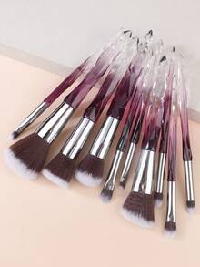 10pcs Makeup Brush Set, Crystal Clear Handle, Includes Foundation Brush, Concealer Brush, Eyeshadow Brush, Eyeliner Brush, Eyebrow Brush, Ideal Gift For Makeup Beginners - Multicolor - View 1