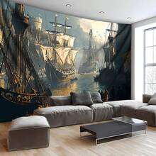 1 Piece Vintage Medieval Port Landscape Tapestry, Living Room Bedroom Office Home Room Party Decoration, No Installation Needed - Nhiều màu - Xem 4