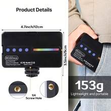M160 RGB 视频灯 - 便携式 LED 相机灯面板，1800mAh 可充电，USB 供电，适用于数码单反相机/手机/电脑，非常适合直播氛围、化妆和摄影，适合自拍和直播、摄影、便携式灯自拍灯手机灯