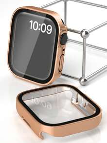1pc Rose Gold Apple Watch Case, Suitable For Young Fashionable Women's Watches, Protective Case For Sports, Casual, Business, Minimalist Straight Edge Design, Built-In Seal, Shockproof, Scratch-Resistant, Dustproof Hard PC Shell + High-Definition Tempered Glass Screen Protector, Integrated Watch Case, Compatible With Apple Watch 40mm/41mm/44mm/45mm/49mm, Compatible With Apple Watch Ultra3/2/1SE/S9/S10/S8/S7/S6/S5/S4, Anti-Fall And Scratch Apple Watch Case In Silver - Rose Gold - View 3