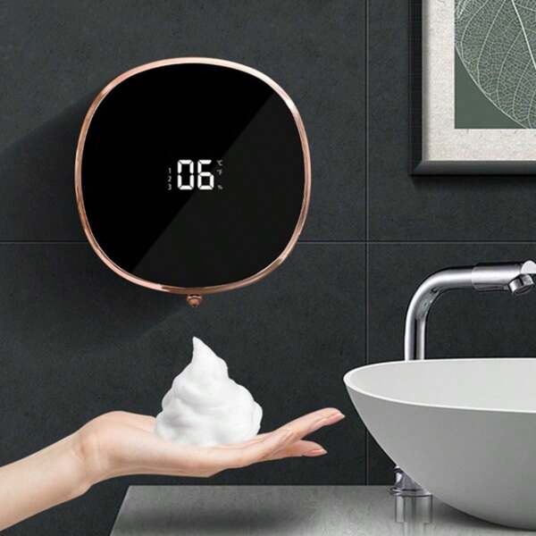 1 pieza Dispensador de jabón de inducción montado en la pared con espuma de mano inteligente, dispensador de jabon sin contacto, adecuado para cocinas y baños, sensor recargable sin tacto con pantalla LED