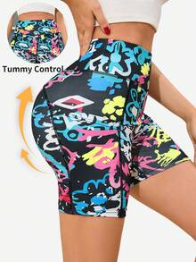1pcs Women's High-Waisted Tie-Dye Biker Shorts - Super Soft No-See-Through Workout Shorts, 4-Way Stretchy Yoga & Running Shorts With Vibrant Prints For Gym, Yoga & Casual - 1pcs (printing color) - 查看 5