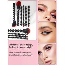 Unique Diamond And Pearl Design Makeup Brush Set, 10pcs Cute And Full Complete Powder, Conaler, Blush, Eye Shadow Cosmetic Brushes Kit(BLACK) - 粉色 - 查看 4