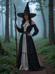 1pc New Pleated Black Witch Hat, Adult Halloween Wizard Costume Accessory - A - View 2