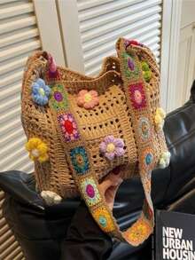 Vintage Hollow Floral Contrast Color Casual Crossbody Bag (Flower Color Position Random) - Multicolor - View 13