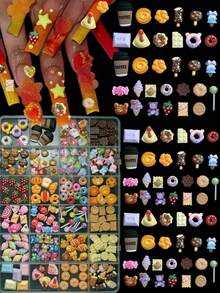 1Box New Creative Milk Chocolate Ice Cream Biscuits Resin Nail Charms 3D Realistic Colorful Donut Bread Nail Art Decorations For DIY Hairpin Nails Parts - 彩色 - 查看 2