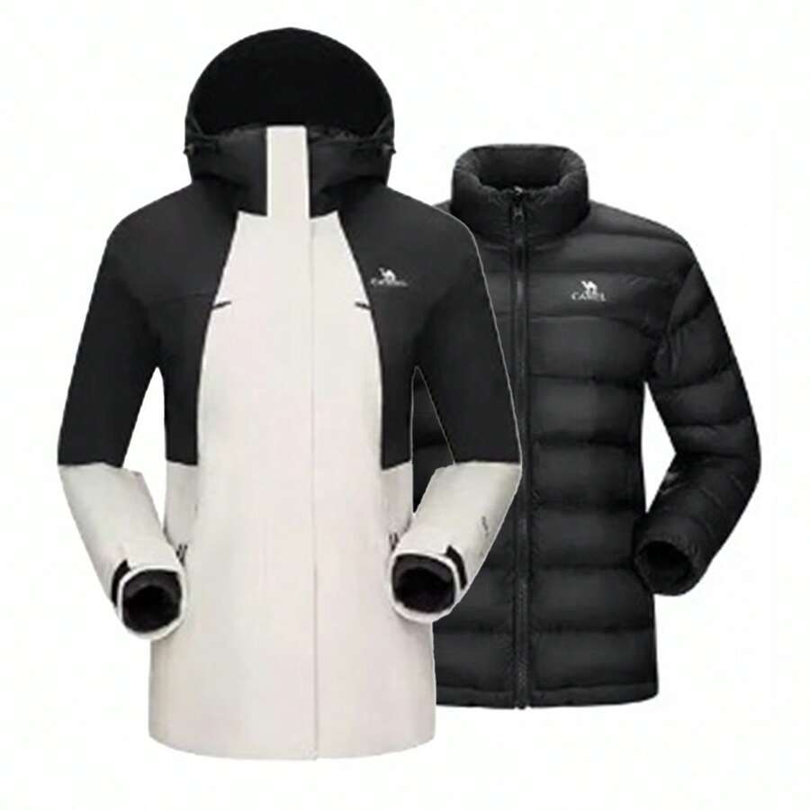 CAMEL CROWN Three-Proof Down Jacket For Men And Women Three-In-One Waterproof Thickened Mountaineering Clothing - Phantom Black Warm White - View 1