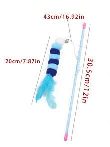 PETSIN 1 件蓝色逗猫棒猫玩具互动娱乐可爱互动玩具适合室内玩耍宠物配件球和棒颜色随机 - 彩色 - 查看 6