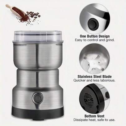 Nirva Nirva300W Kaffeebohnenmühle, elektrische mini-tragbare multifunktionale Mühle, Edelstahl-Zerkleinerer, Ultra-Fein-Babynahrungsmittelmühle, Kaffeemühle, Gewürz-Pfeffermühle, Getreidemühle, italienische Kaffeemühle, 304 Edelstahlklingenmühle, zum Mahlen von Gewürzen und Nüssen, Einknopfsteuerung