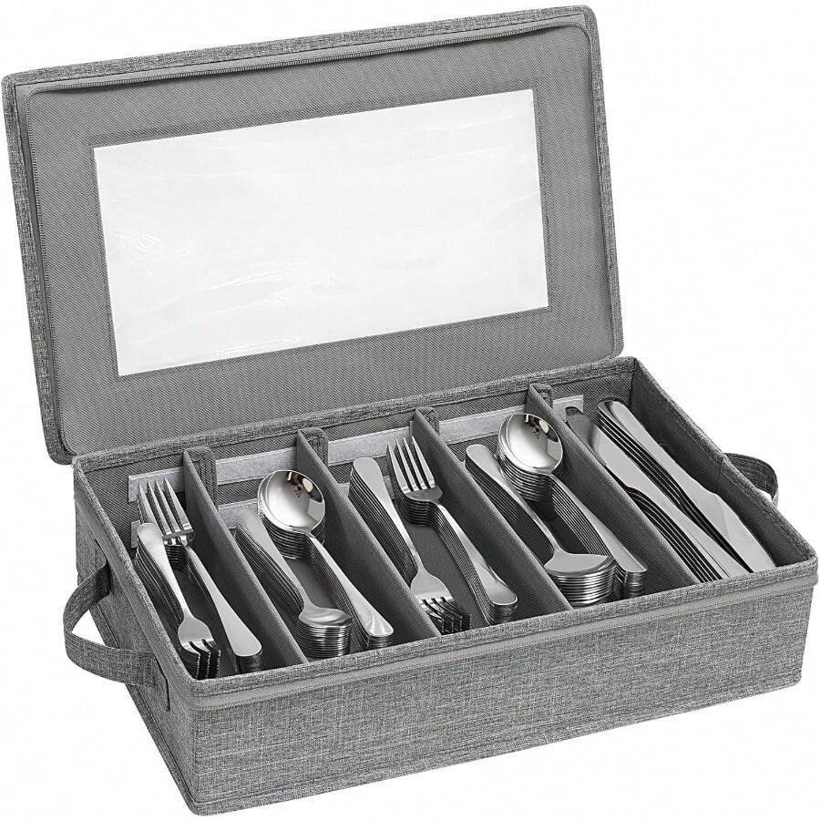 PZWLifewit Caja De Almacenamiento De Cubiertos Organizador De Cubiertos Con Tapa De Cremallera Estuche De Cubiertos De 5 Compartimentos Con Divisor Ajustable Y Asa Recipiente De Utensilios ParaGS5485 - 格里斯克拉羅 - 查看 1