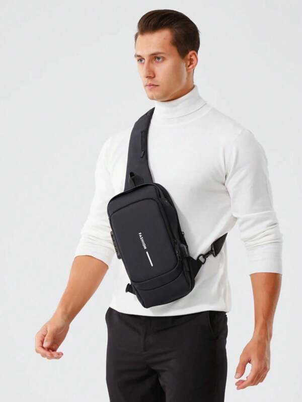 Anti-Theft Password Men's Messenger Bag - USB Charging Port PU Leather Classic Shoulder Bag Chest Bag Multi-Function Motorcycle Bag